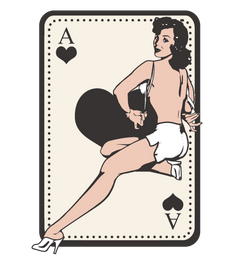 Pin up girl woman Playing card with a stylized woman holding a heart on a beige background