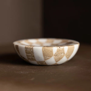CHECKERED TRAVERTINE & MARBLE DISH