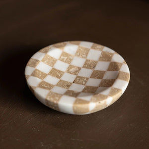 CHECKERED TRAVERTINE & MARBLE DISH