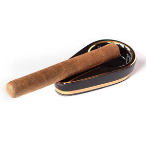 BLACK & GOLD INLAY CERAMIC CIGAR ASHTRAY