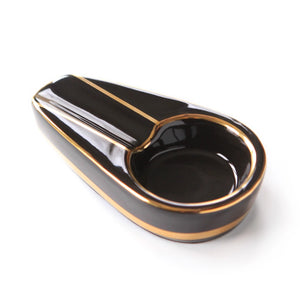 BLACK & GOLD INLAY CERAMIC CIGAR ASHTRAY